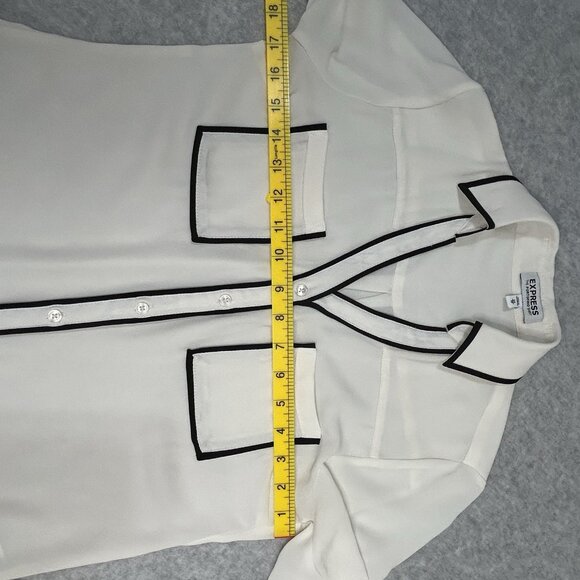 EXPRESS The Portofino Shirt Blouse XS TP Ivory Black Piping V-Neck Button Up Top - Picture 4 of 10